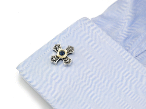 White Gold Electroplated Crystal Rhinestone Cross Cufflinks - Bricks Masons