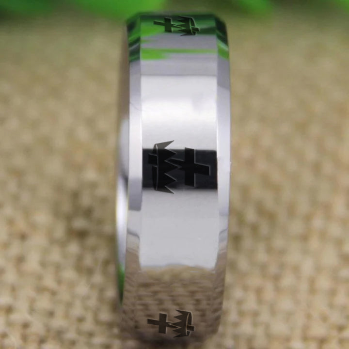 Knights Templar Commandery Ring - Silver Bevel Tungsten - Bricks Masons