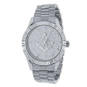Masonic Iced Out Metallic Watch - Silver - Bricks Masons