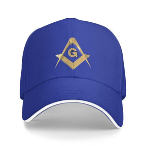 Master Mason Blue Lodge Baseball Cap - Golden Square & Compass G Adjustable Baseball Cap [Multiple Colors] - Bricks Masons