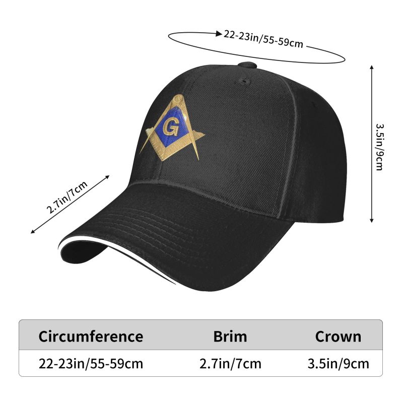 Master Mason Blue Lodge Baseball Cap - Golden Square & Compass G Adjustable Baseball Cap [Multiple Colors] - Bricks Masons