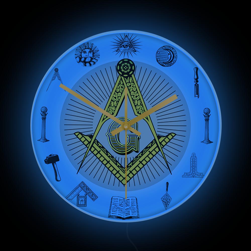 Master Mason Blue Lodge Clock - Golden Square and Compass G Digital LED - Bricks Masons