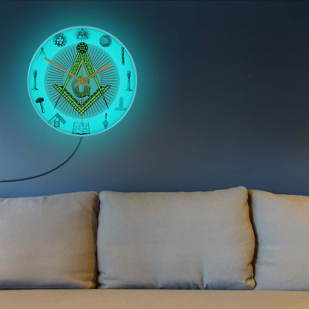 Master Mason Blue Lodge Clock - Golden Square and Compass G Digital LED - Bricks Masons