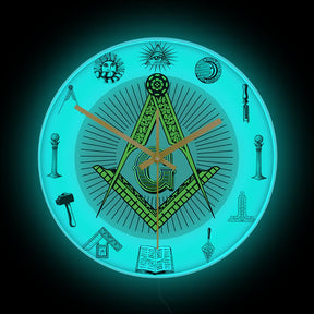 Master Mason Blue Lodge Clock - Golden Square and Compass G Digital LED - Bricks Masons
