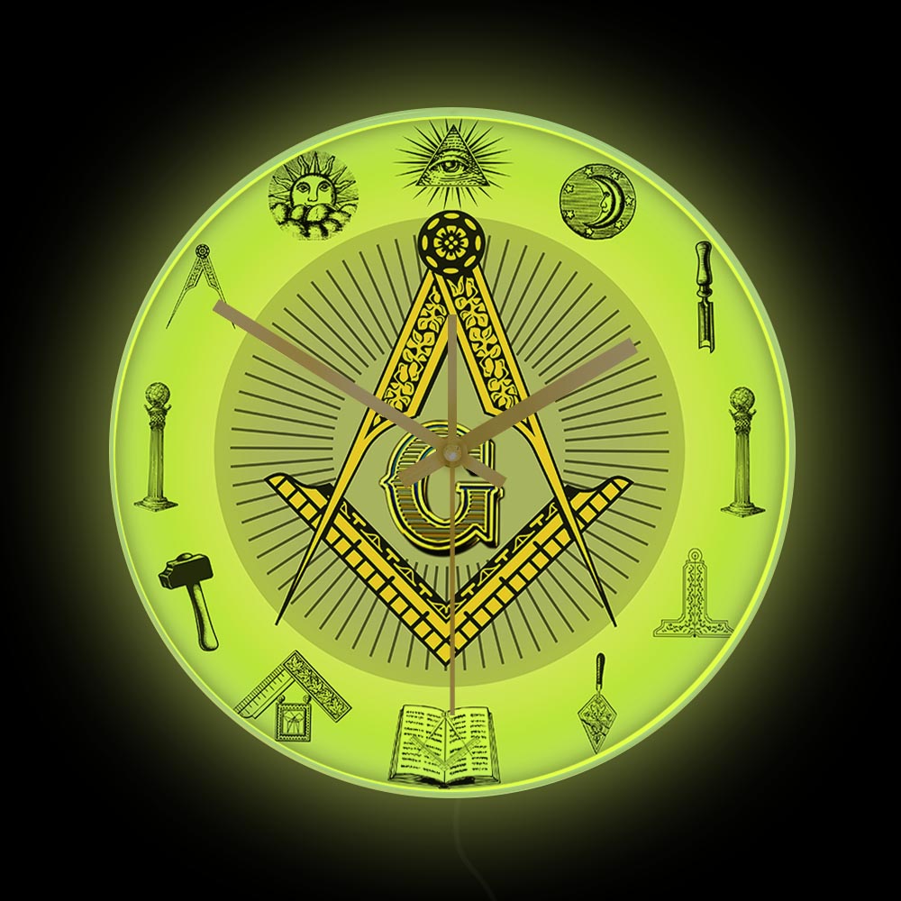 Master Mason Blue Lodge Clock - Golden Square and Compass G Digital LED - Bricks Masons