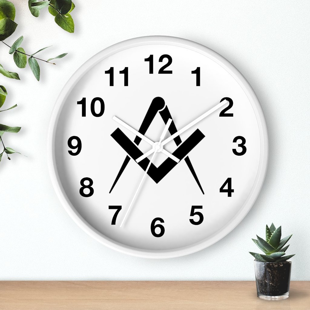 Master Mason Blue Lodge Clock - Wooden Frame Square & Compass - Bricks Masons