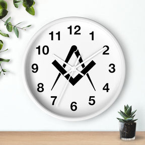 Master Mason Blue Lodge Clock - Wooden Frame Square & Compass - Bricks Masons