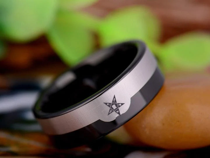 OES Ring - Black Silver Tungsten - Bricks Masons