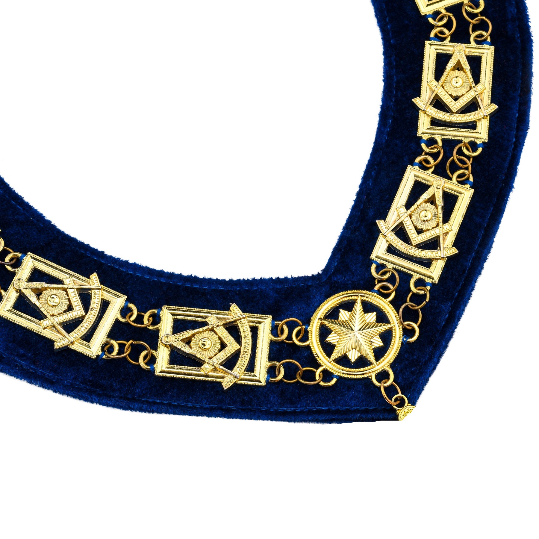 Past Master Blue Lodge Chain Collar - Blue Backing with Gold Rhinestone - Bricks Masons