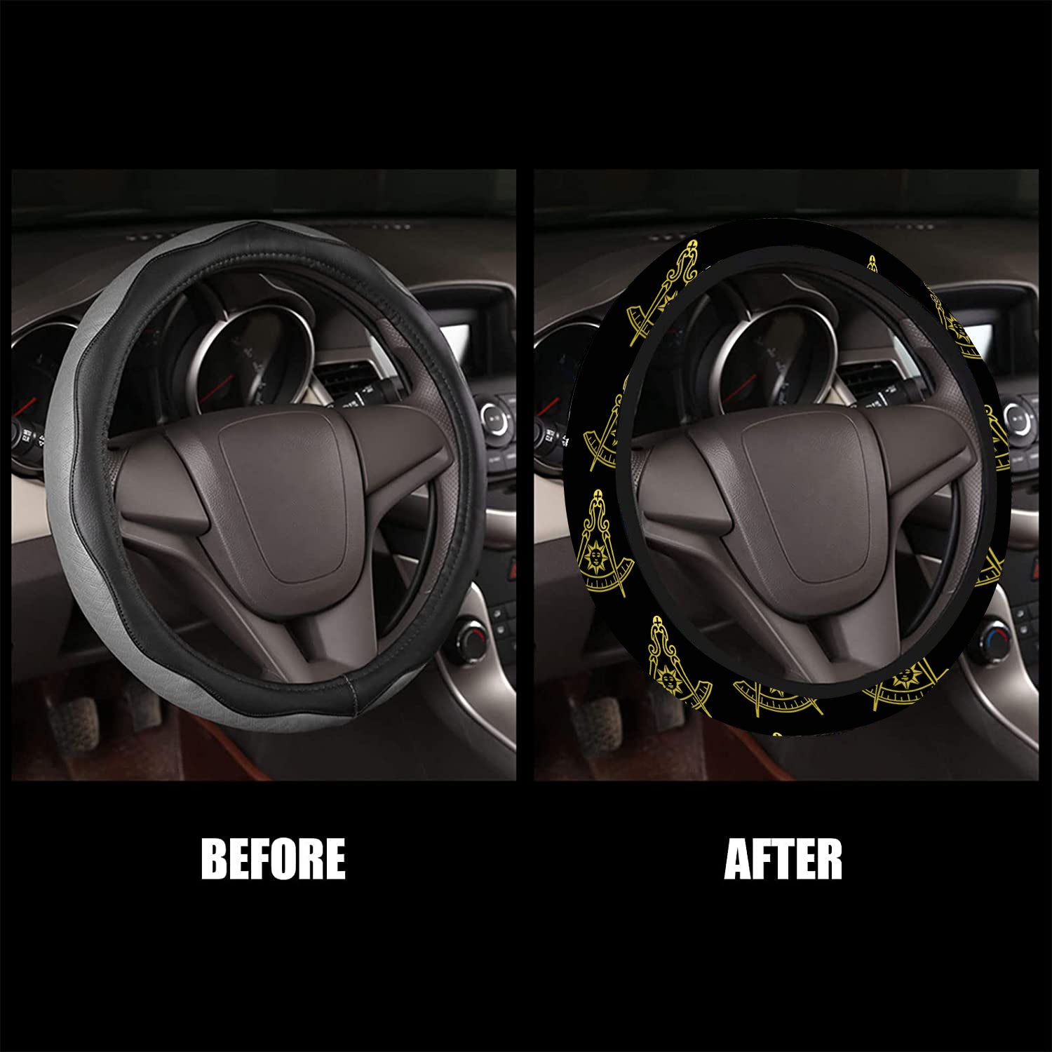 Past Master Blue Lodge California Regulation Steering Wheel Cover - White & Gold - Bricks Masons