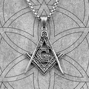 Master Mason Blue Lodge Necklace - Square and Compass G Stainless Steel - Bricks Masons