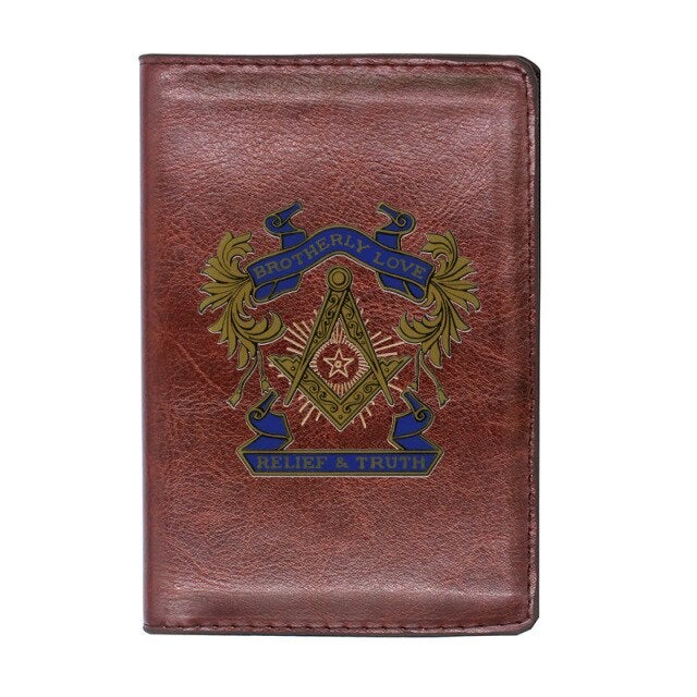 Master Mason Blue Lodge Wallet - Brotherly Love Leather Passport & Wallet Cover Brown & Black - Bricks Masons