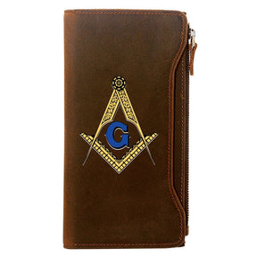 Master Mason Blue Lodge Wallet - Brown Genuine Leather With Credit Card Holder - Bricks Masons