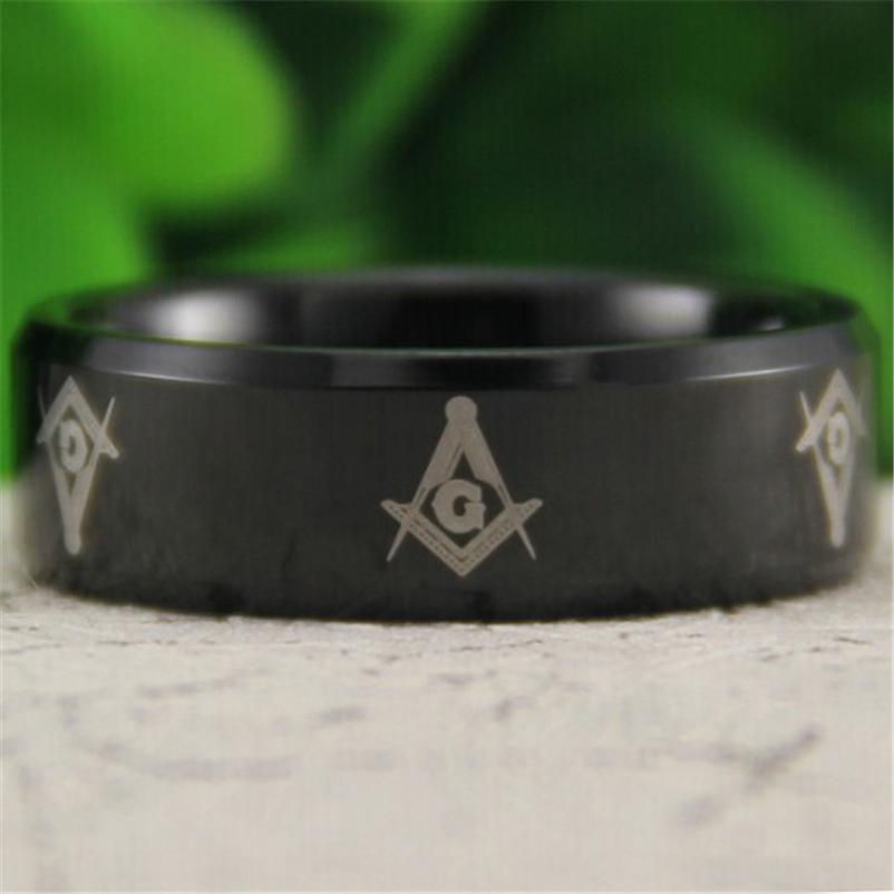 Masonic Reverse Comfort Fit Tungsten Ring Free Engraving - Bricks Masons