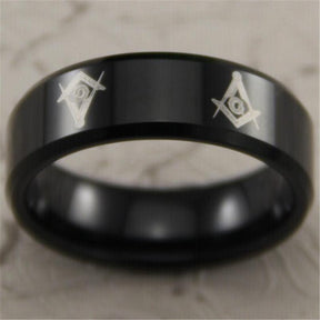 Masonic Reverse Comfort Fit Tungsten Ring Free Engraving - Bricks Masons