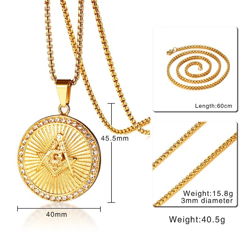 Master Mason Blue Lodge Necklace - Gold Compass and Square G Stainless Steel - Bricks Masons