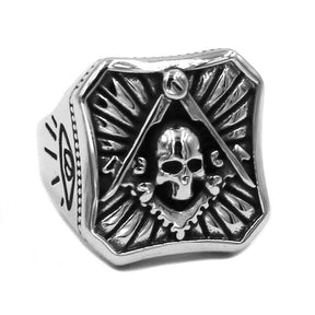 Widows Sons Ring - Square Compass Skull - Bricks Masons