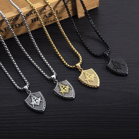 Multiple Colors Shield Masonic Pendant Necklace - Bricks Masons