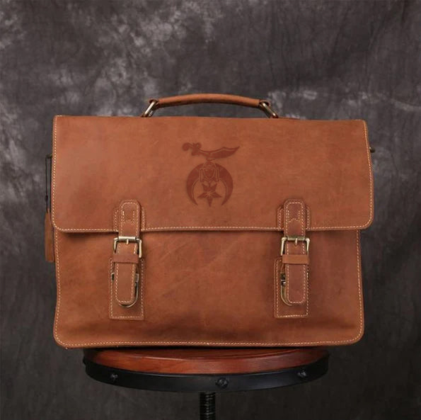Shriners Briefcase - Handmade Leather - Bricks Masons