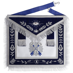 Treasurer Scottish Rite Officer Apron - Navy Blue With Fringe & Side Tabs - Bricks Masons